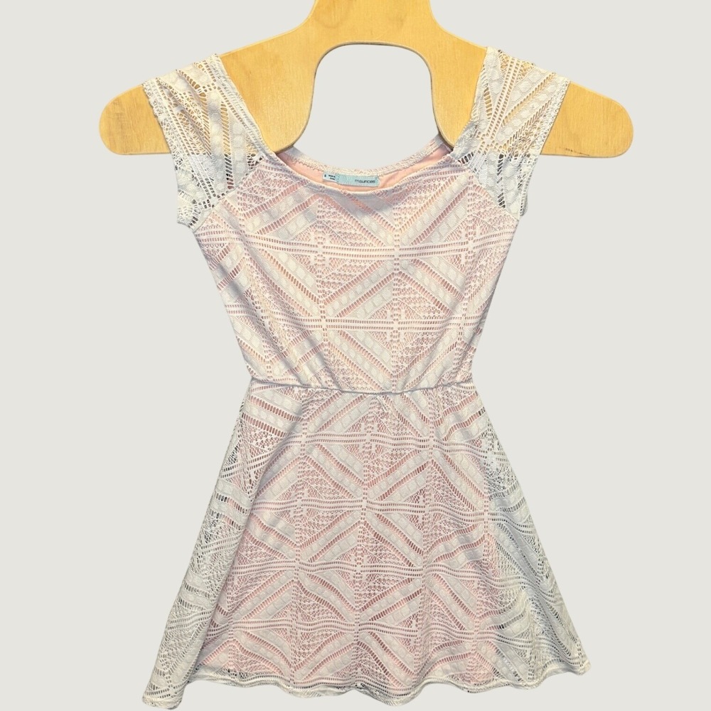 2226 | Maurices Lace Fit & Flare Dress White Peach Cottagecore Romantic Women S